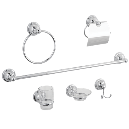 Juego de Accesorios para Baño de 6 Piezas, Modelo 2600, Acabado Cromo, Dica